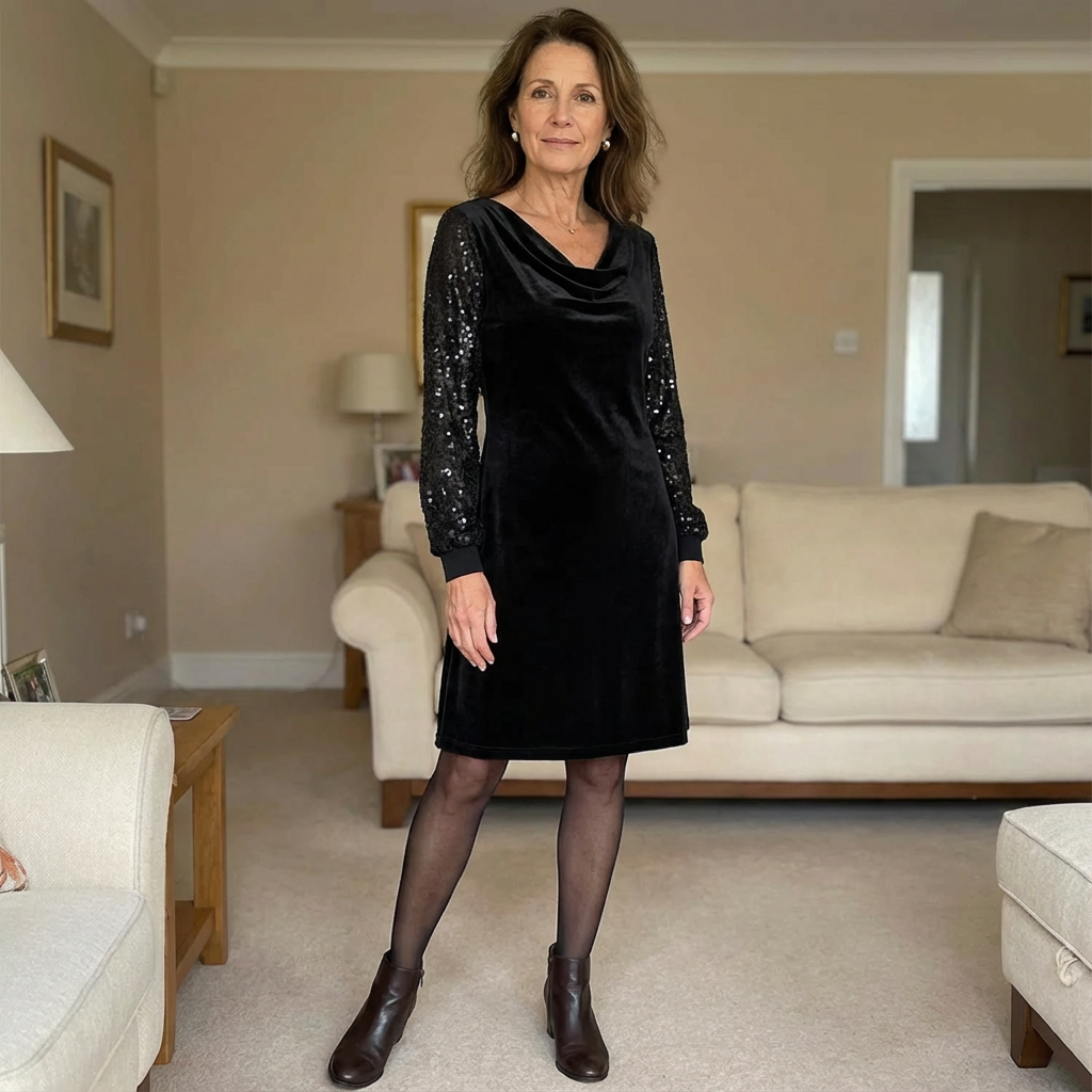 Jacqueline | Robe de fête en velours luxueux avec des manches scintillantes