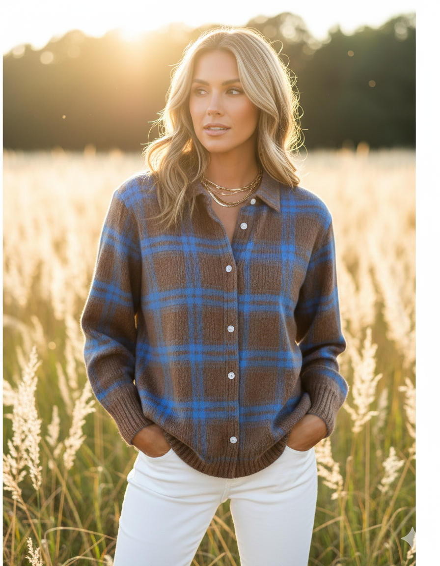 Mira™ – Chemisier doux avec motif à carreaux, en matière de hoodie douce