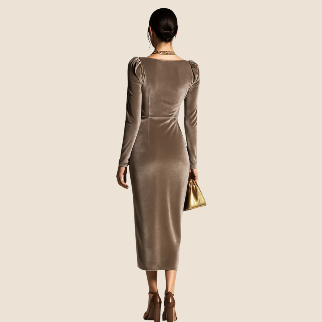 Sabine | Robe midi élégante avec décolleté en cascade doux